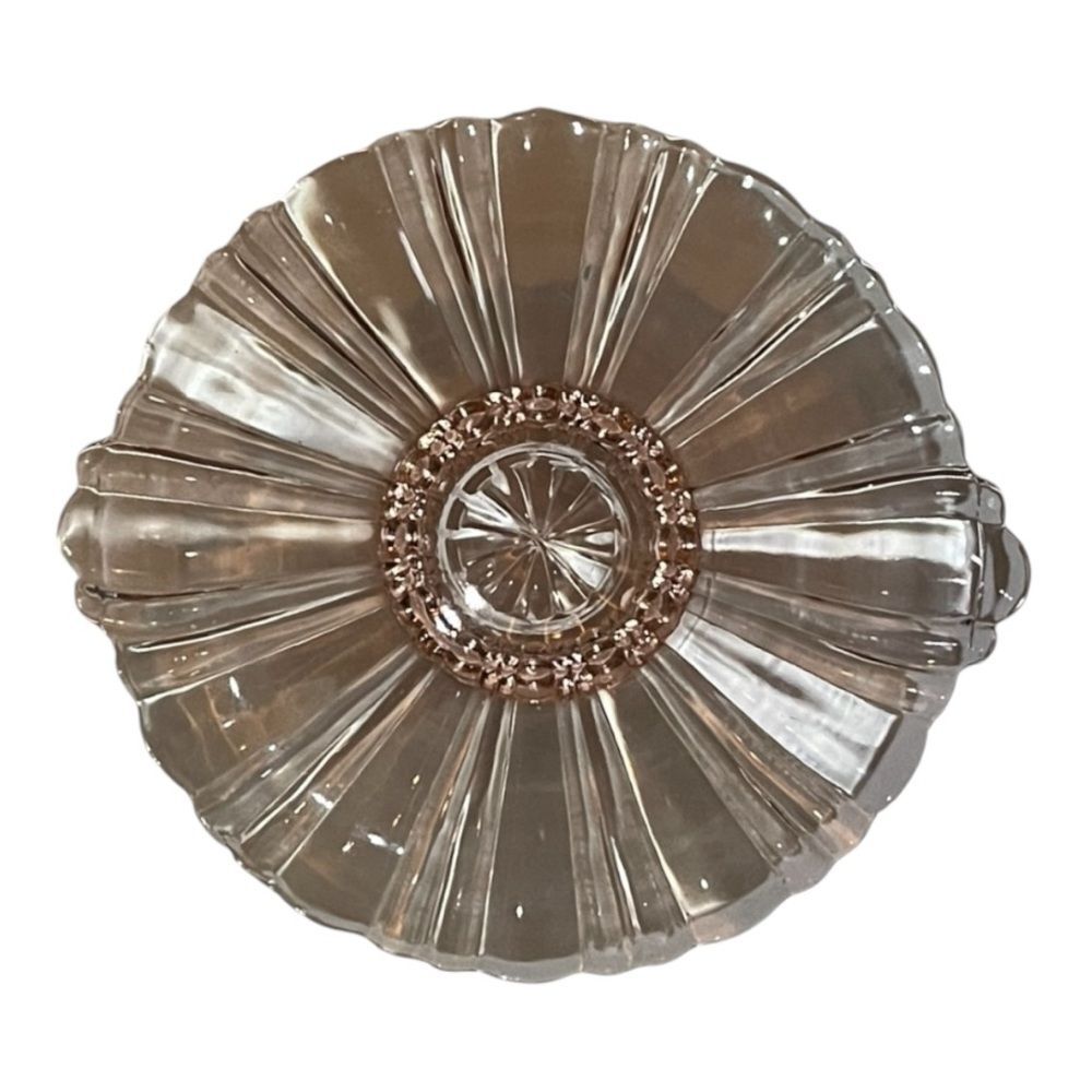 Anchor Hocking Old Cafe Pink Depression Glass Candy Bowl with Handles | 8”